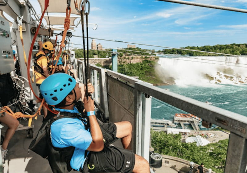 Niagara Falls, Canada: Early Bird Zip Line to The Falls - Getting fitted for the 67-metre ride
