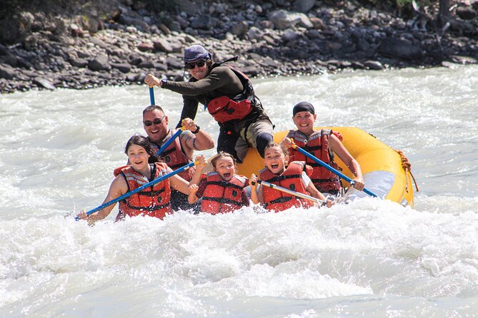 Rafting on Athabasca River Mile 5 in Jasper - Getting into the supplied river gear